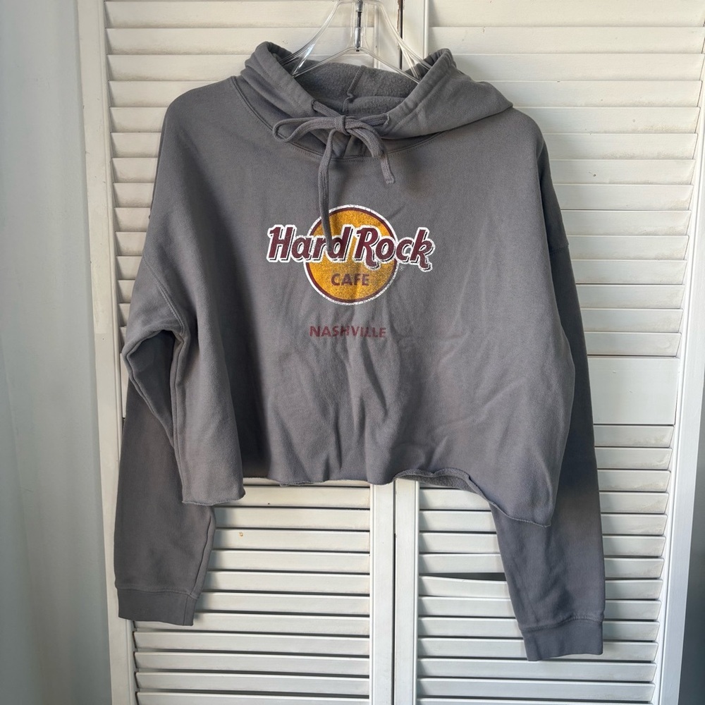 Hard Rock Cafe Nashville Cropped Hoodie Gray Medium